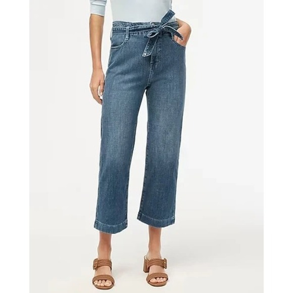 J. Crew Women's Paperbag Jeans Size 28 Blue Denim Wide Leg Straight High Rise - Picture 1 of 12